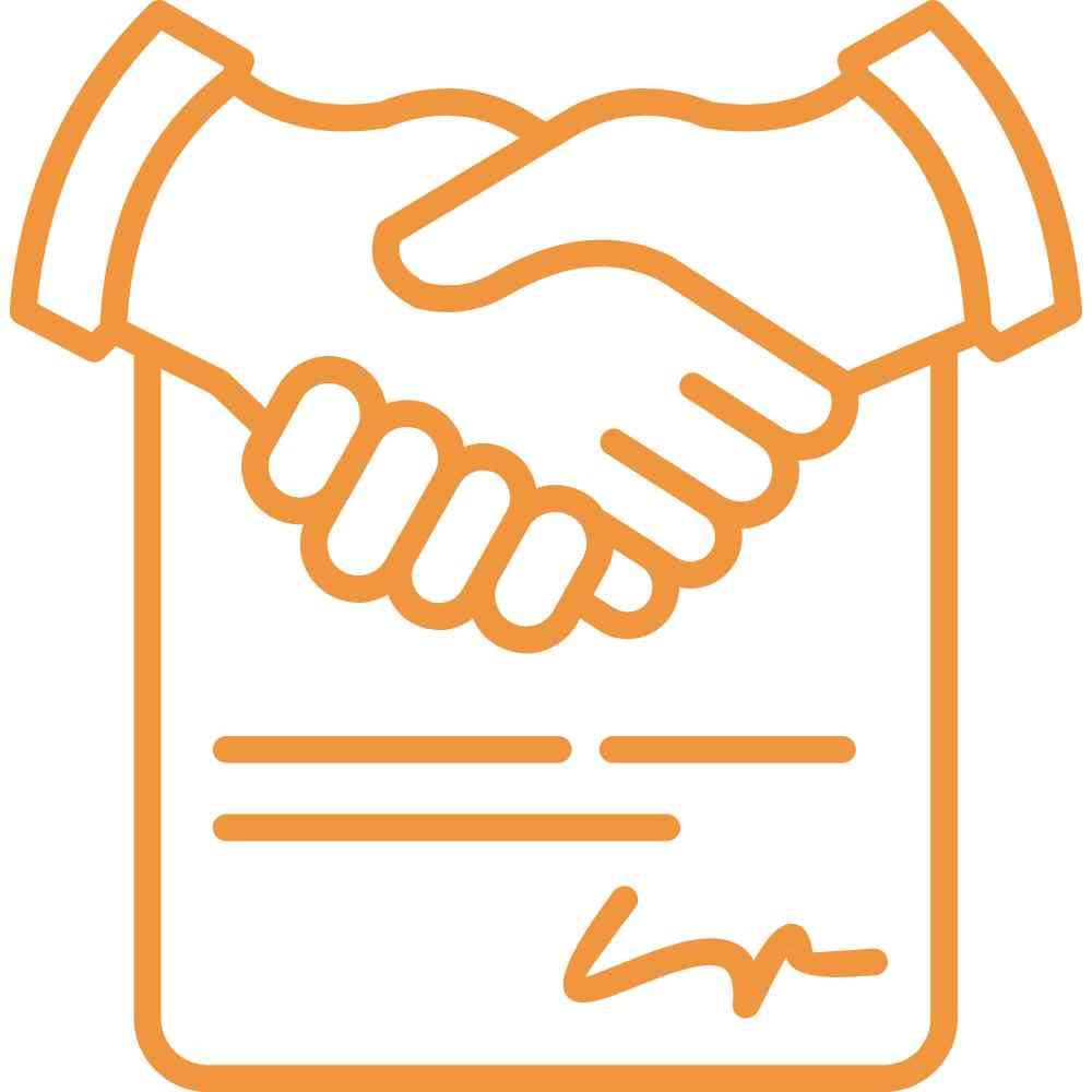 Vertragsabschluss bei Mobile Pflege Humanitas GbR Händedruck über einem Vertragsdokument mit Unterschrift.